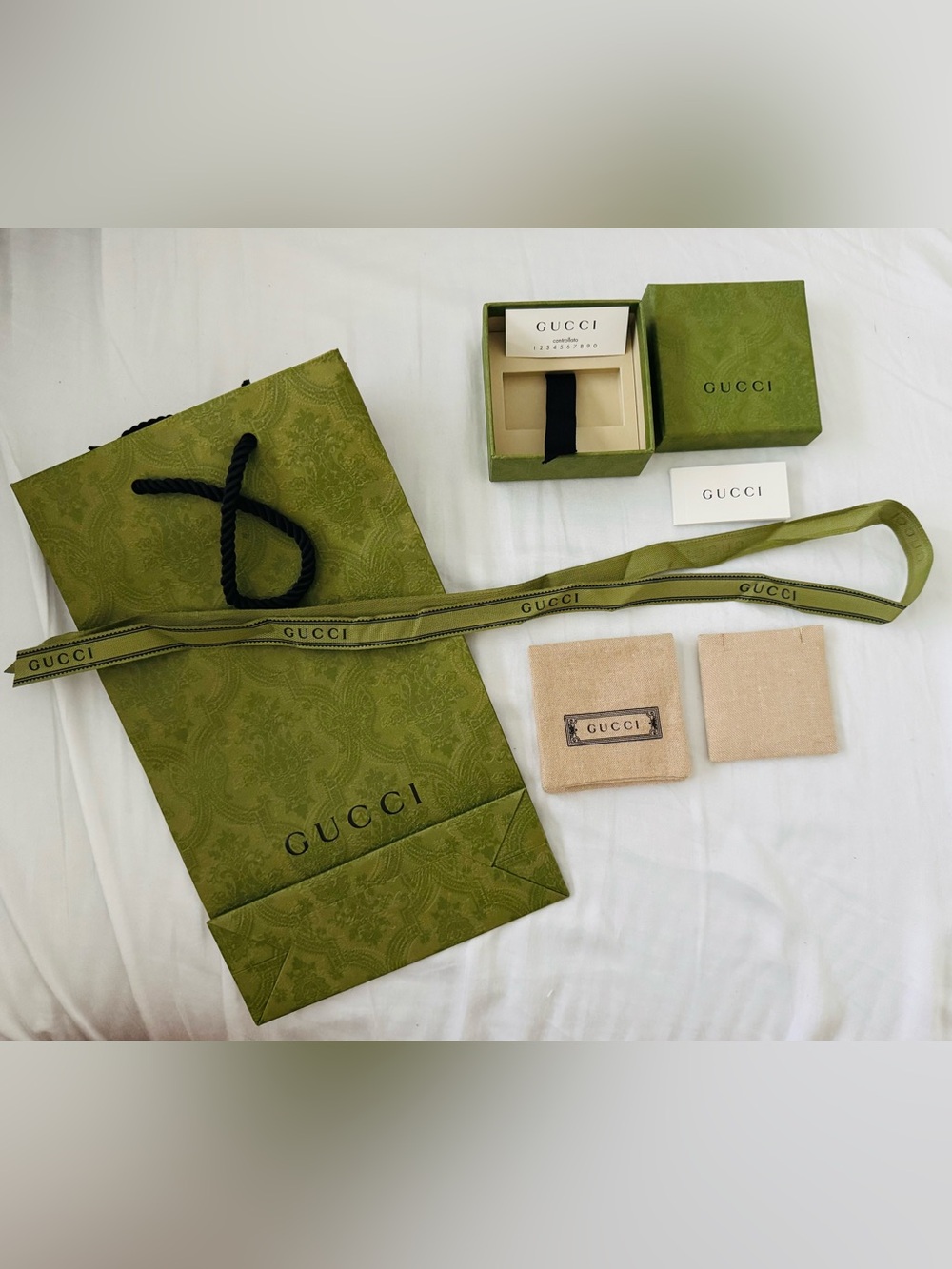 Authentic GUCCI Jewelry Packaging Set – Box, Pouches, Bag & Ribbon